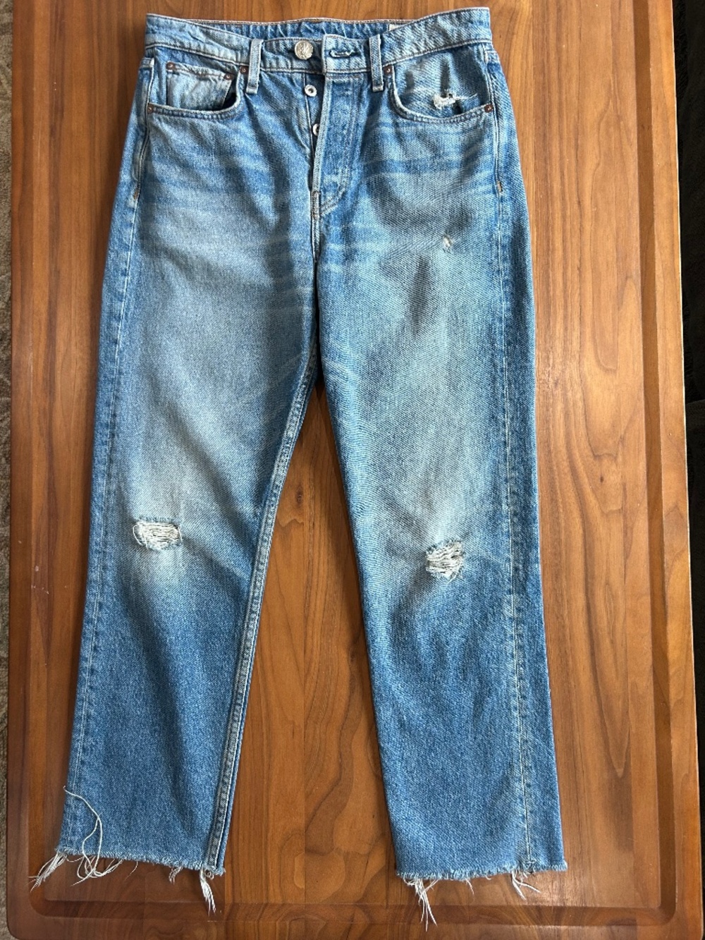Rag & Bone Distressed Straight Leg Jeans Raw Hem Size 27